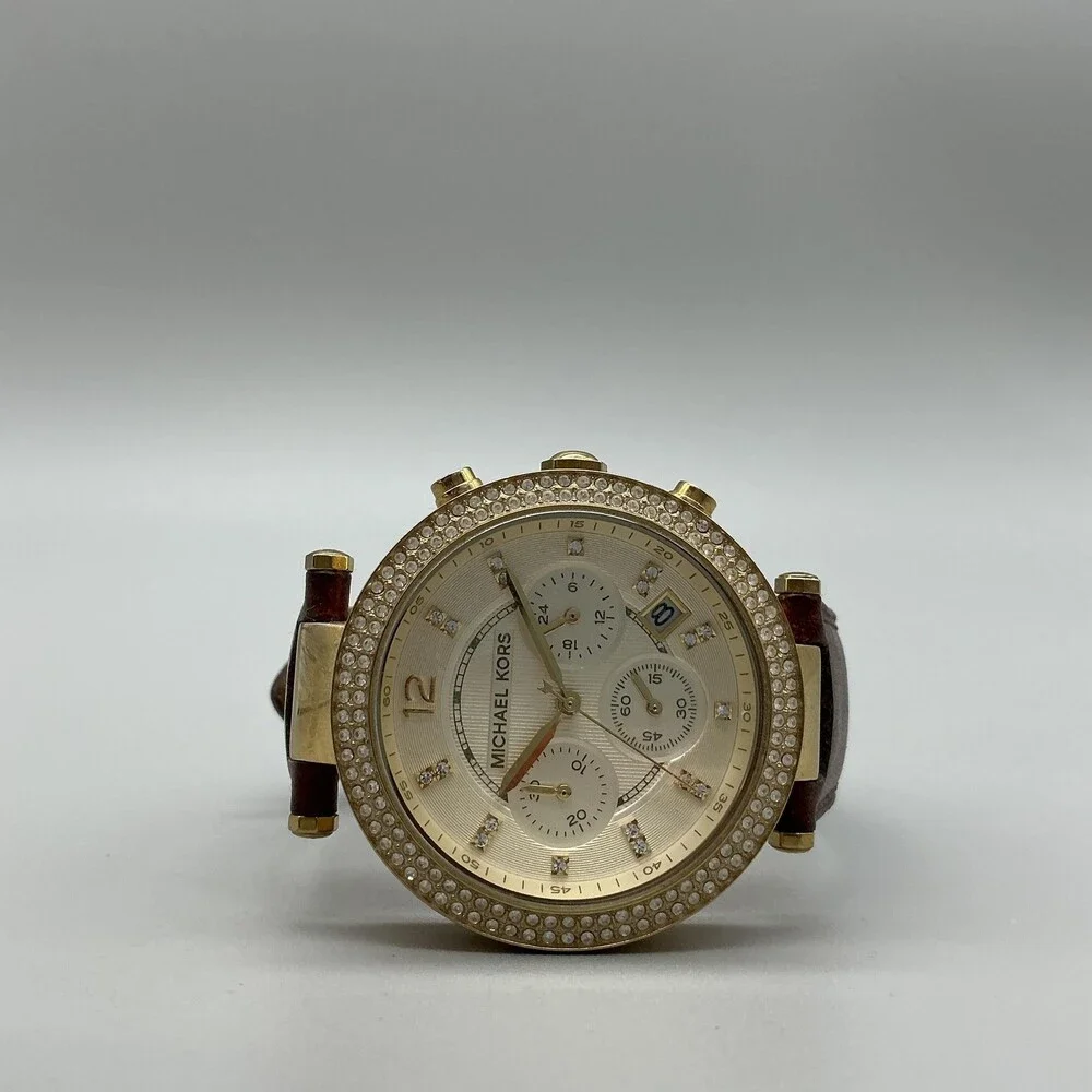 Michael Kors Parker MK-2249 Womens Watch 39mm Gold Tone Chronograph New Battery